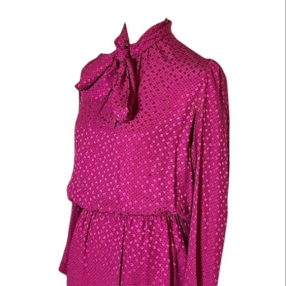 Vintage Oscar De La Renta Pink Jacquard Dotted Silk Dress - Picture 4 of 5